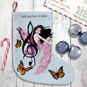Petite Chaussette De Noël Fée Rose Fantaisiste Note de Musique Bleue
