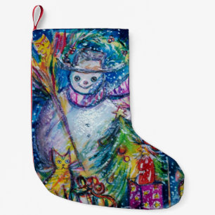 PETITE CHAUSSETTE DE NOËL FEMME DE NEIGE AVEC ARBRE DE NOËL ET JOUETS