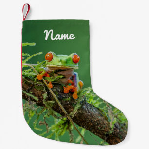 Petite Chaussette De Noël Fermer une grenouille d'arbre rouge