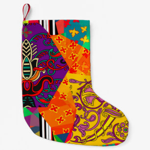Petite Chaussette De Noël Festivale patchwork en indien, turc, italien, por