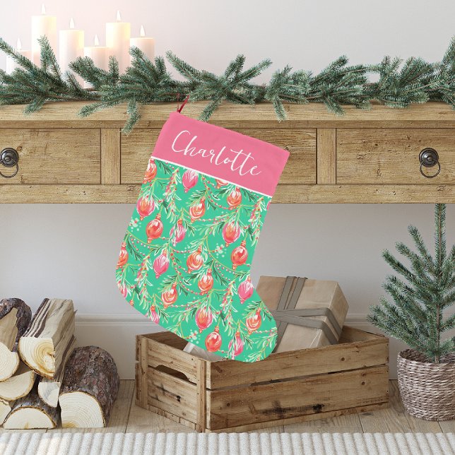Petite Chaussette De Noël Festive brillante Kitschy Noël | Monogramme (Créateur téléchargé)