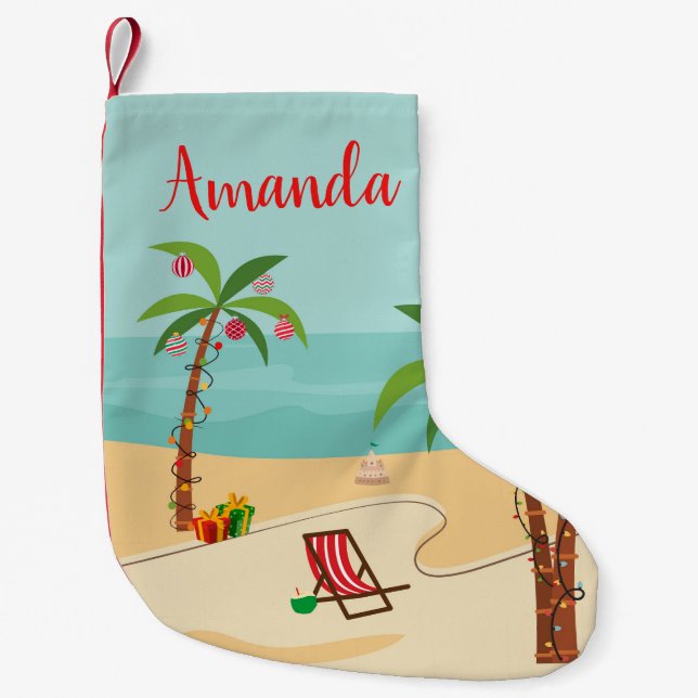 Petite Chaussette De Noël Festive de Noël de plage (Devant)