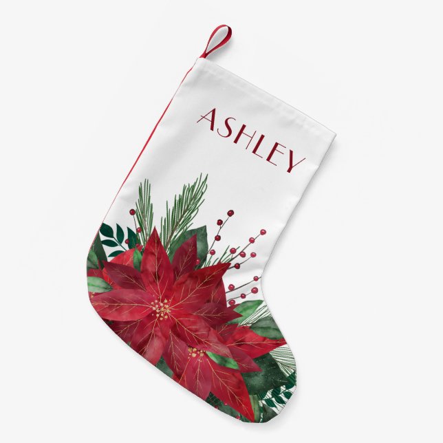 Petite Chaussette De Noël Festive Rouge Poinsettia Noël (Devant (Accrochage))