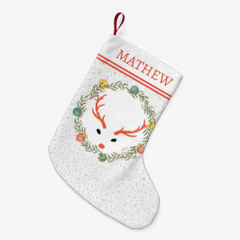 Petite Chaussette De Noël Festive Wreath & Reindeer Avec Monogram Holiday