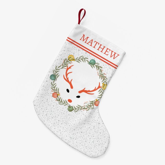 Petite Chaussette De Noël Festive Wreath & Reindeer Avec Monogram Holiday (Devant (Accrochage))
