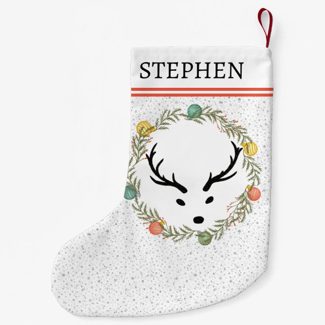 Petite Chaussette De Noël Festive Wreath & Reindeer Avec Monogram Holiday (Dos)