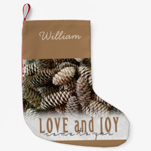 Petite Chaussette De Noël Fêtes personnalisées L'amour et la joie Pine Cône