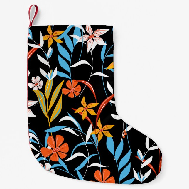 Petite Chaussette De Noël Feuilles tropicaux colorés : motif arrière - plan  (Devant)