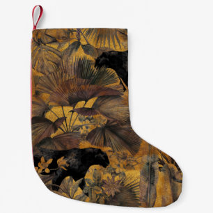 Petite Chaussette De Noël Feuilles tropicaux, panthère et orchidée. Vigne in