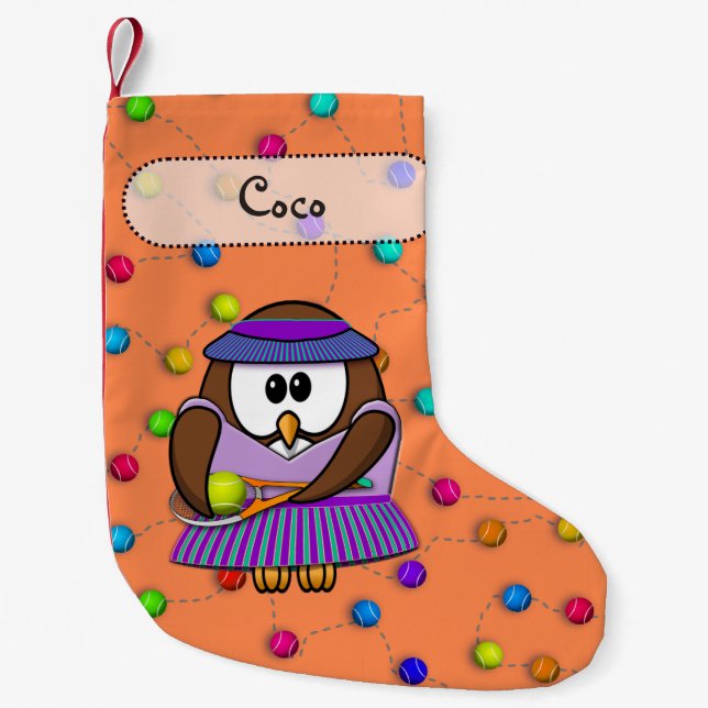 Petite Chaussette De Noël fille de hibou de tennis (Devant)