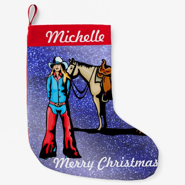 Petite Chaussette De Noël Fille de Noël Occidentale Avec Cheval (Devant)