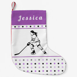 Petite Chaussette De Noël Fille Jouant Joueur de hockey rose pointillé Nom d