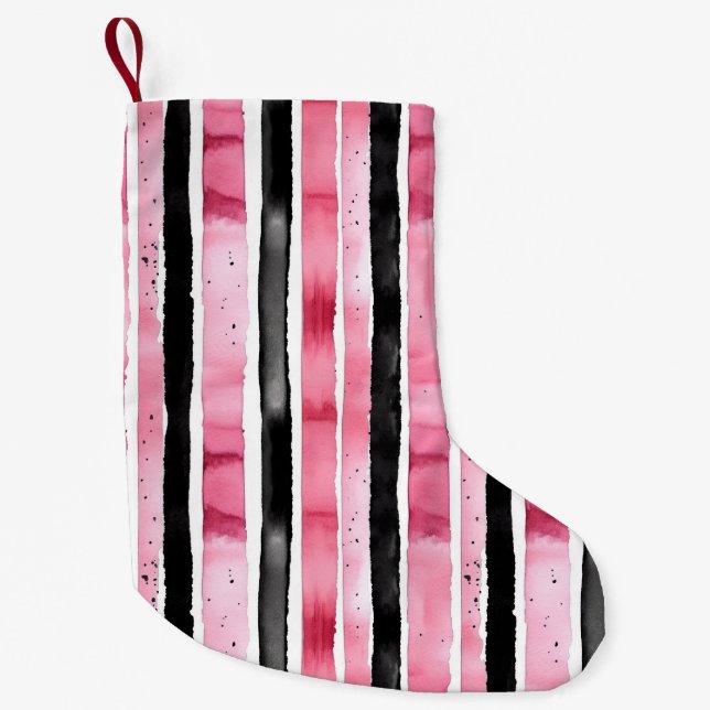 Petite Chaussette De Noël Fille rose blanc rayures noires (Devant)