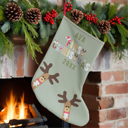 Petite Chaussette De Noël Filles Jote Reindeer Vert Premier Noël Stocker
