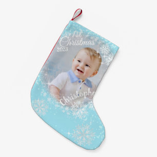 Petite Chaussette De Noël Flacons de neige brillants Bleu