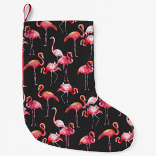 Petite Chaussette De Noël Flamant rose rose : Motif d'aquarelle tropicale.