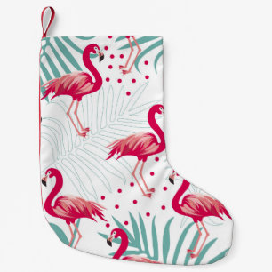 Petite Chaussette De Noël Flamingo tropical et feuille, motif d'été.