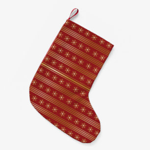 Petite Chaussette De Noël Flammes de neige en or sur le motif de Noël rouge