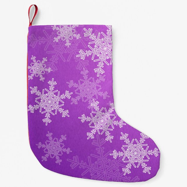 Petite Chaussette De Noël Flammes de neige violettes blanches Noël minimalis (Devant)