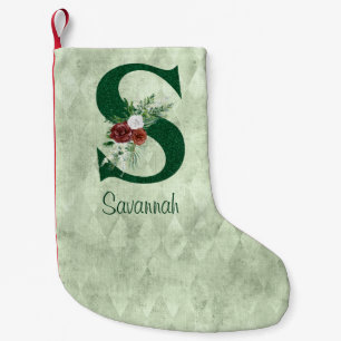 Petite Chaussette De Noël Fleur d'hiver Lettre S illustrée Personnalisée 