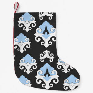 Petite Chaussette De Noël Fleurs bleues Arrière - plan gris Motif