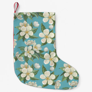 Petite Chaussette De Noël Fleurs d'aquarelle blanche Feuilles verts