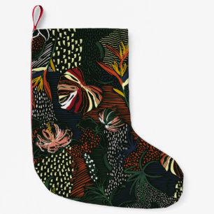 Petite Chaussette De Noël Fleurs dessinées à la main, forêt de palmiers trop