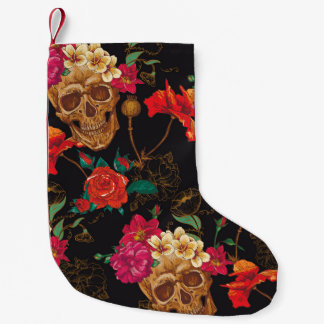 Petite Chaussette De Noël Fleurs du crâne : Arrière - plan foncé sans coutur
