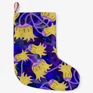 Petite Chaussette De Noël Fleurs jaunes : aquarelle arrière - plan foncée