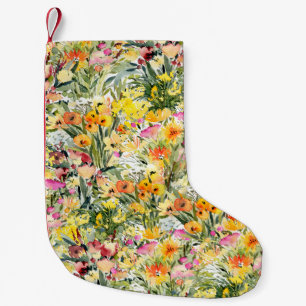 Petite Chaussette De Noël Fleurs Minuscules Champ : Aquarelle Lumineuse.