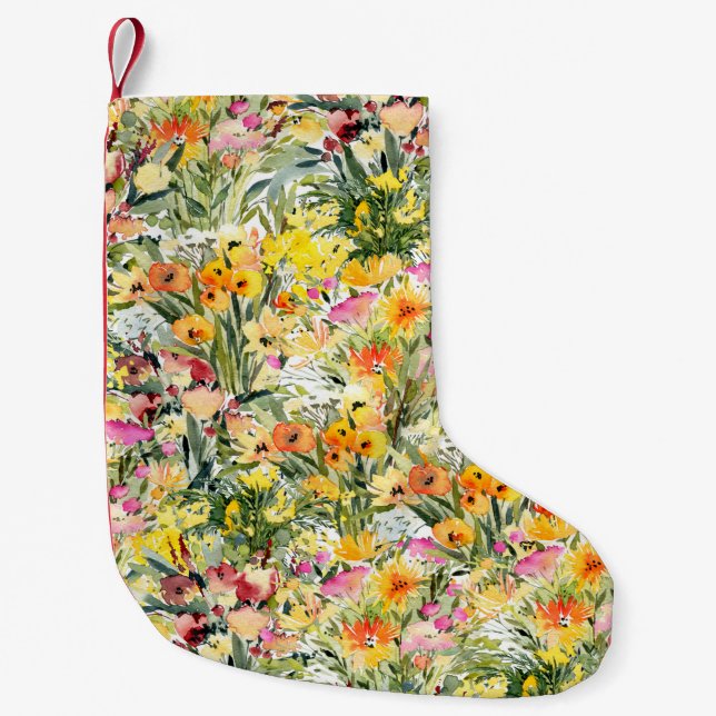 Petite Chaussette De Noël Fleurs Minuscules Champ : Aquarelle Lumineuse. (Devant)