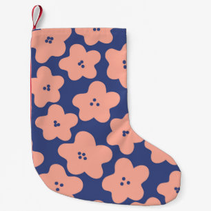 Petite Chaussette De Noël Fleurs pastel orange sur fond bleu vif