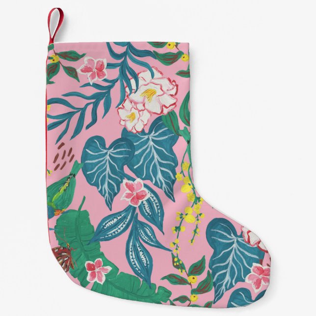 Petite Chaussette De Noël Fleurs tropicales Abstraites, motif de guache pein (Devant)