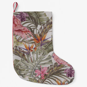 Petite Chaussette De Noël Fleurs tropicales, feuilles de palmiers, oiseau de