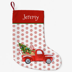 Petite Chaussette De Noël Flocon de neige rouge vintage personnalisé de