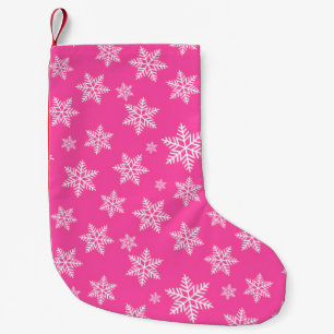 Petite Chaussette De Noël Flocons blancs sur motif hiver rose