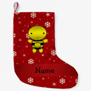 Petite Chaussette De Noël Flocons de neige nommés personnalisés de rouge