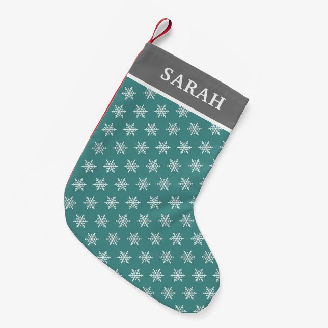 Petite Chaussette De Noël Flocons de neige turquoises et blancs (Devant (Accrochage))
