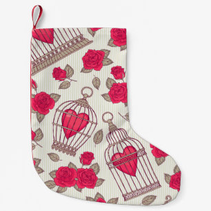 Petite Chaussette De Noël Floral Bird Cages Rose Motif