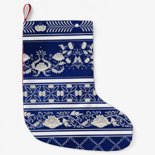 Petite Chaussette De Noël Floral chinois Bleu : Bordures d'aquarelle Vintage