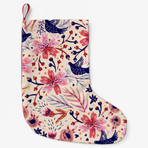 Petite Chaussette De Noël Floral, oiseaux, motif vintage sans soudure.