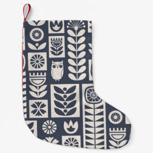 Petite Chaussette De Noël Flore scandinave : Blanc, Bleu, Minimaliste.