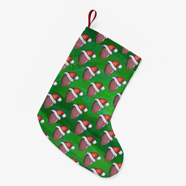 Petite Chaussette De Noël Football de Santa Hat sur Vert (Devant (Accrochage))