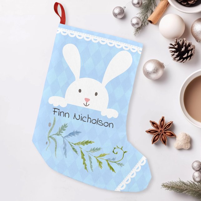 Petite Chaussette De Noël Forme de diamant bleu blanc lapin (Créateur téléchargé)