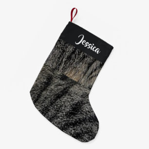 Petite Chaussette De Noël Fourrure de chat de nom personnalisé 