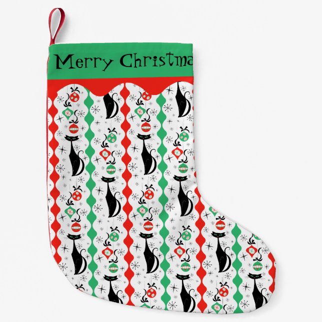 Petite Chaussette De Noël Frappe de chat de Noël Rétro Joyeux Noël 1 côté (Devant)