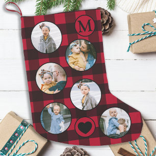 Petite Chaussette De Noël Fun Personnalisé Baby Photo Rouge Noir Plaid Petit