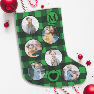 Petite Chaussette De Noël Fun Personnalisé Baby Photo Vert Noir Plaid