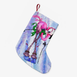 Petite Chaussette De Noël Funny Pink Flamant rose Skier - Dessin Dessin Dess