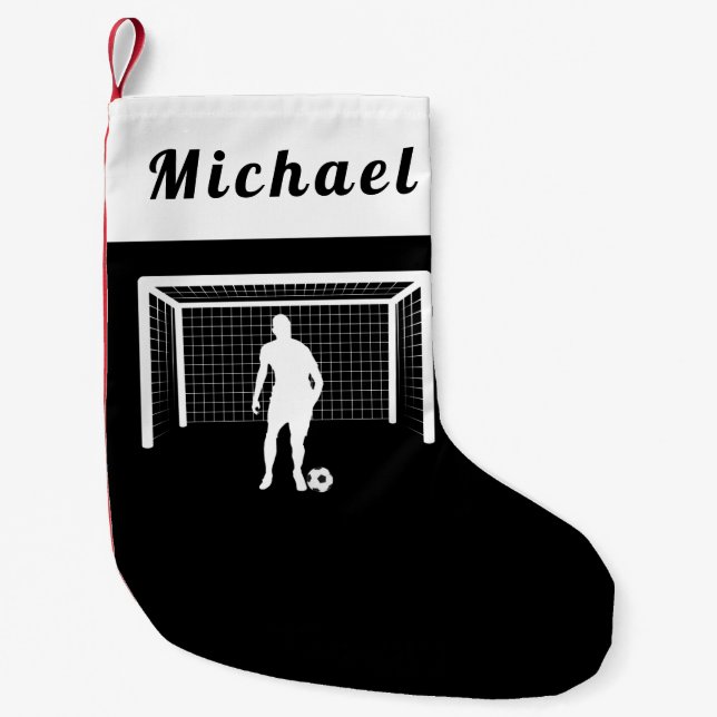 Petite Chaussette De Noël Gardien du gardien de but de football Noir et blan (Devant)